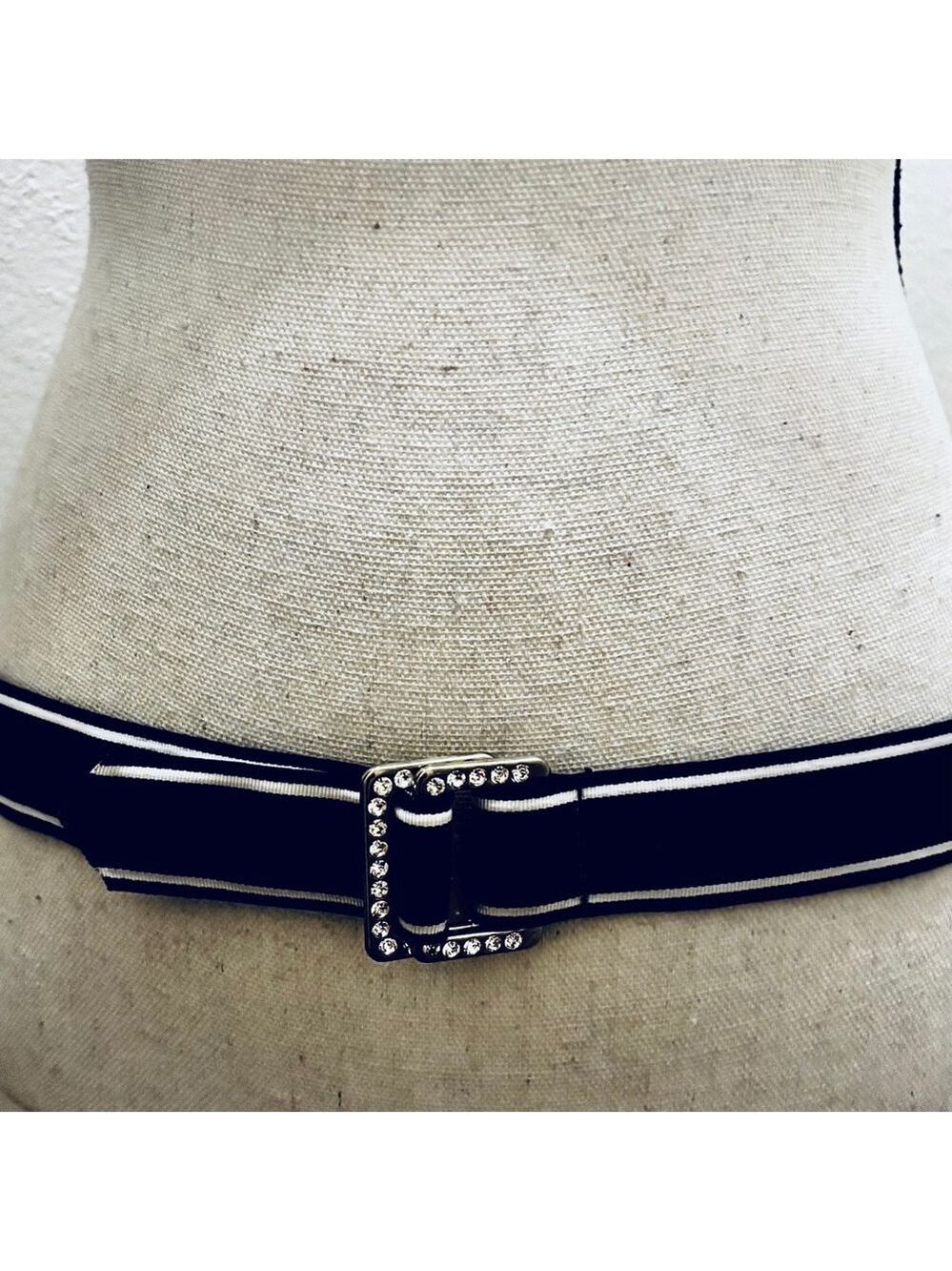 Express Vintage Y2K Black White Rhinestone Jeweled Ribbon Belt